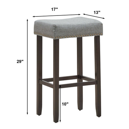 Set of 2 Nailhead Saddle Bar Stools 29 Inch Height, Gray Bar Stools   at Gallery Canada