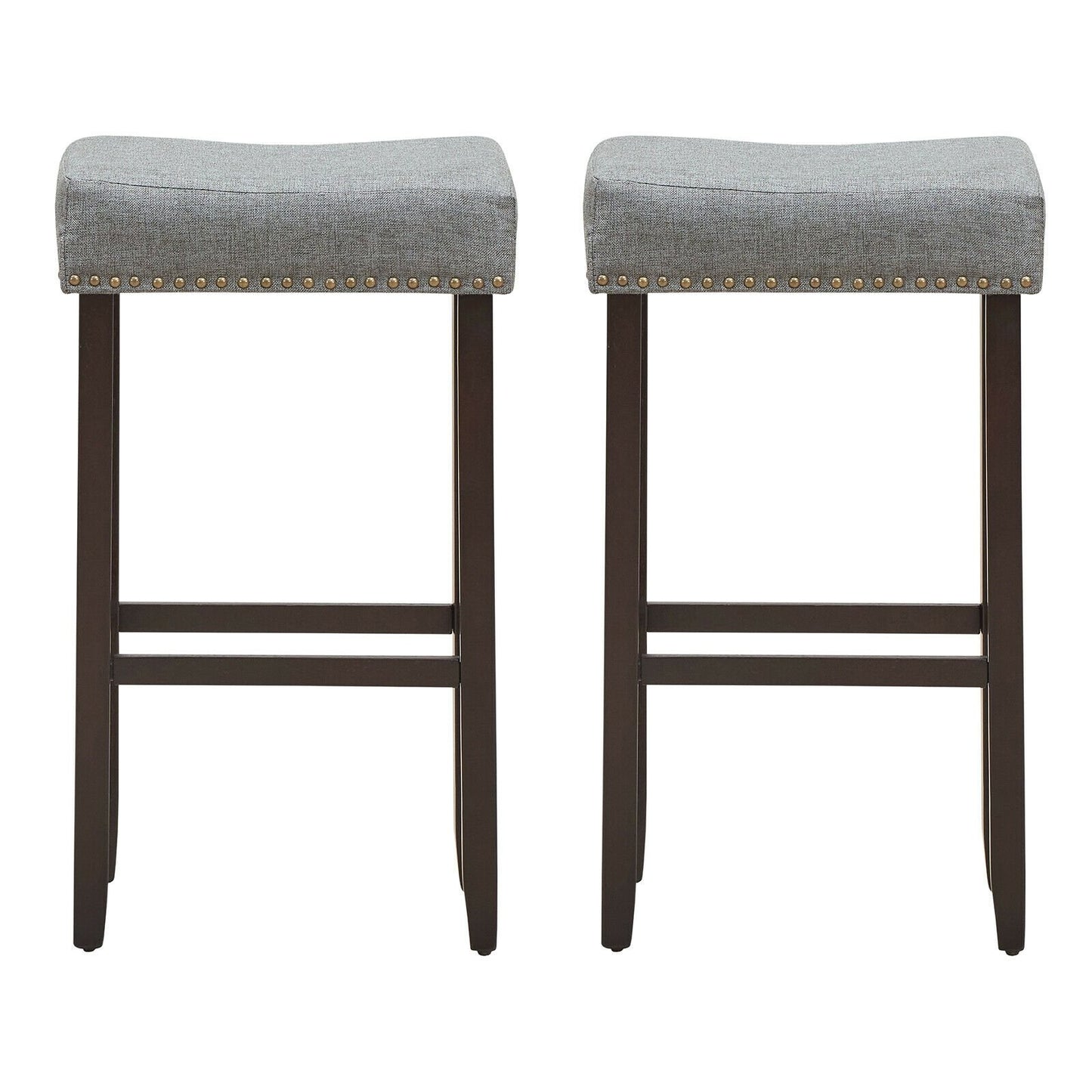 Set of 2 Nailhead Saddle Bar Stools 29 Inch Height, Gray Bar Stools   at Gallery Canada