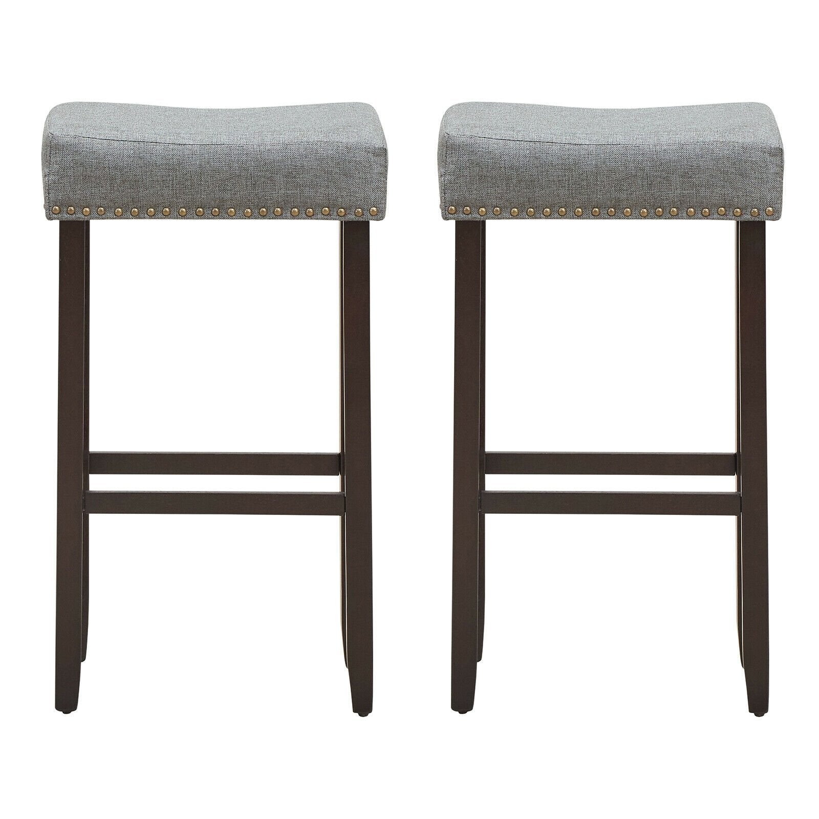 Set of 2 Nailhead Saddle Bar Stools 29 Inch Height, Gray Bar Stools   at Gallery Canada