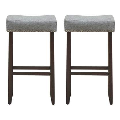 Set of 2 Nailhead Saddle Bar Stools 29 Inch Height, Gray Bar Stools   at Gallery Canada