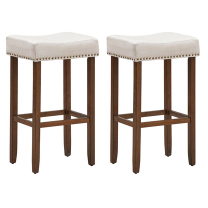 Set of 2 Nailhead Saddle Bar Stools 29 Inch Height, Beige Bar Stools   at Gallery Canada