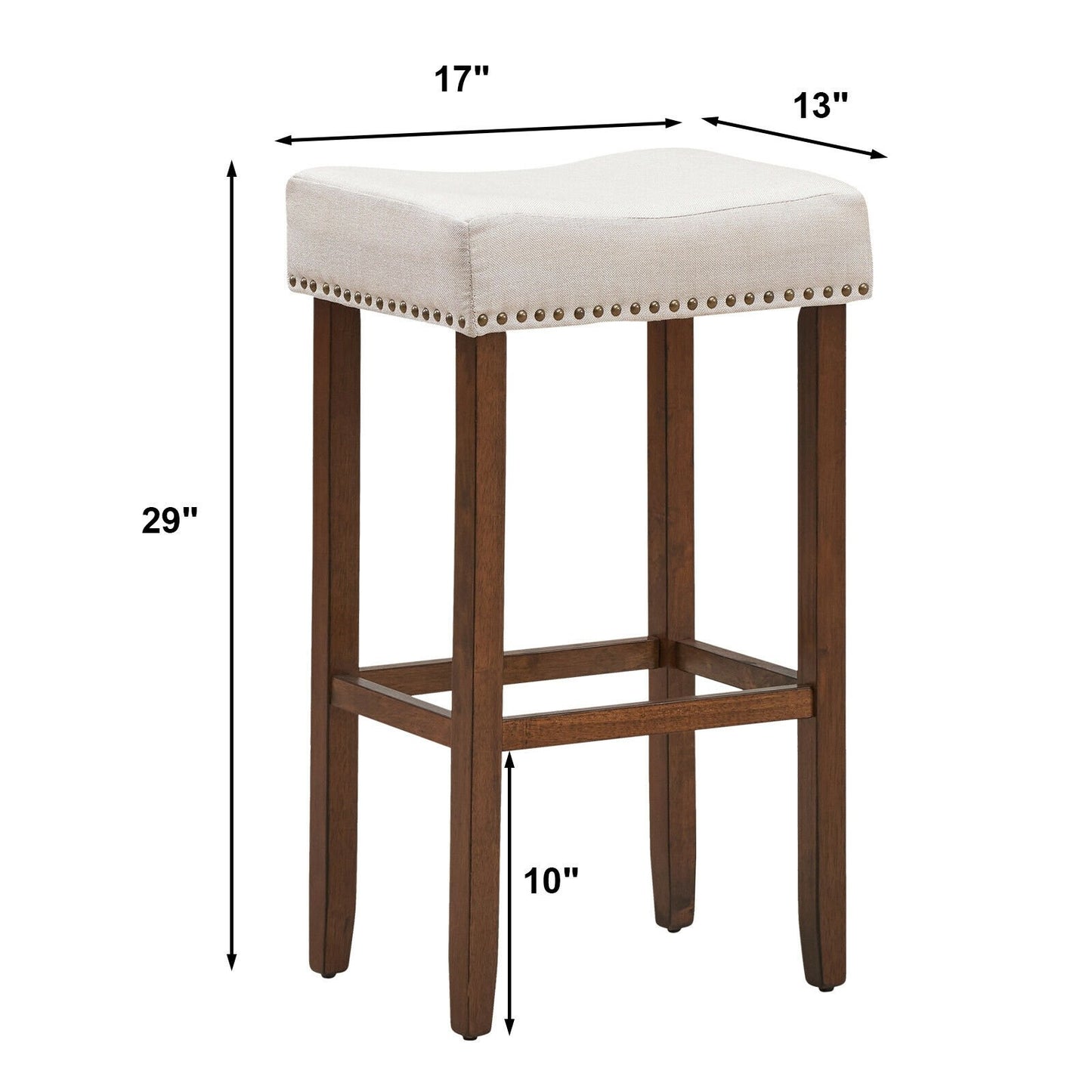 Set of 2 Nailhead Saddle Bar Stools 29 Inch Height, Beige Bar Stools   at Gallery Canada