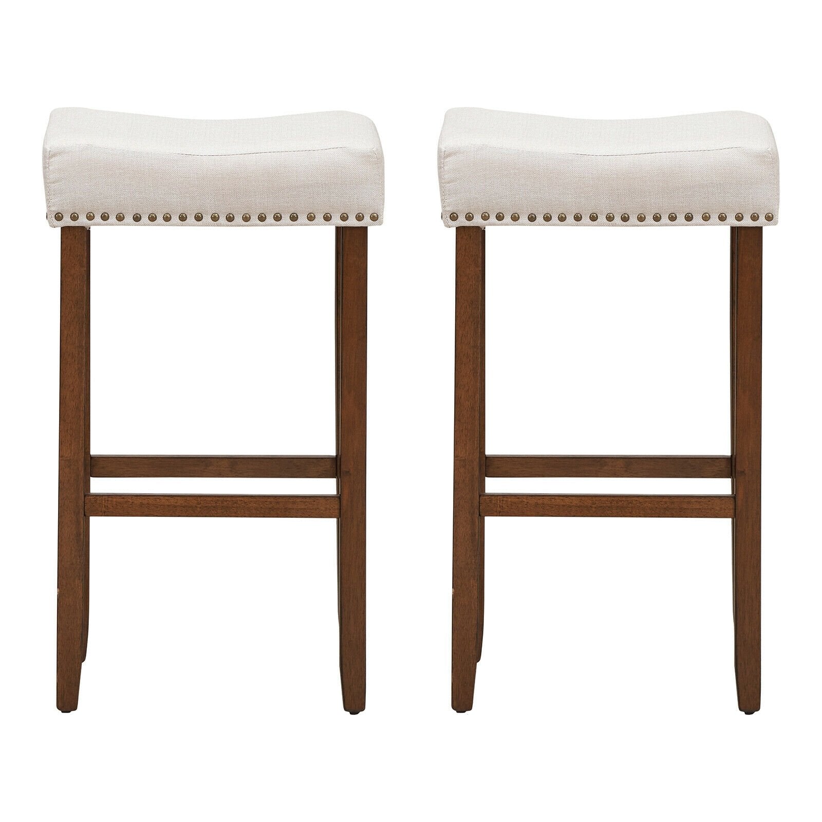 Set of 2 Nailhead Saddle Bar Stools 29 Inch Height, Beige Bar Stools   at Gallery Canada