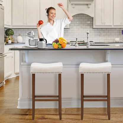 Set of 2 Nailhead Saddle Bar Stools 29 Inch Height, Beige Bar Stools   at Gallery Canada