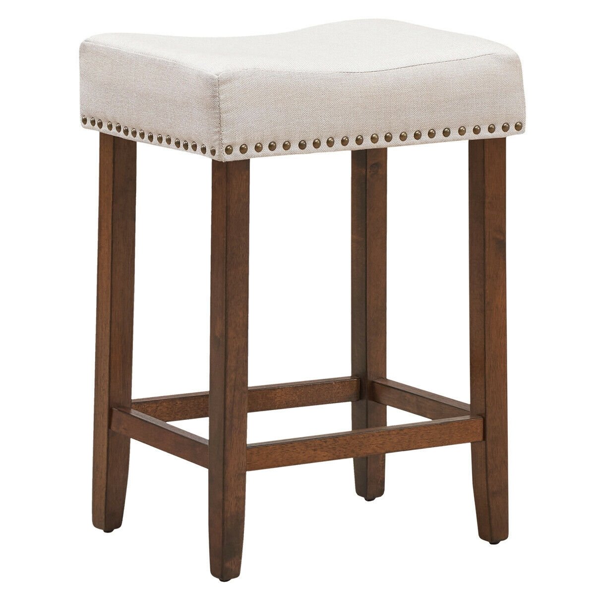 Set of 2 Nailhead Saddle Bar Stools 24 Inch Height, Beige Bar Stools   at Gallery Canada