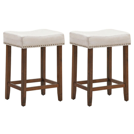 Set of 2 Nailhead Saddle Bar Stools 24 Inch Height, Beige Bar Stools   at Gallery Canada