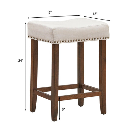 Set of 2 Nailhead Saddle Bar Stools 24 Inch Height, Beige Bar Stools   at Gallery Canada