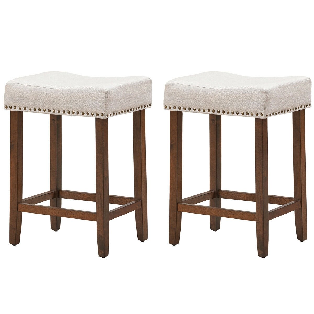 Set of 2 Nailhead Saddle Bar Stools 24 Inch Height, Beige Bar Stools   at Gallery Canada