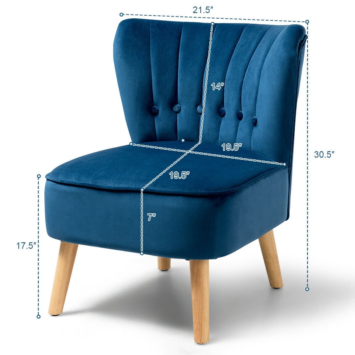 Armless Accent Chair Tufted Velvet Leisure Chair, Blue Accent Chairs   at Gallery Canada