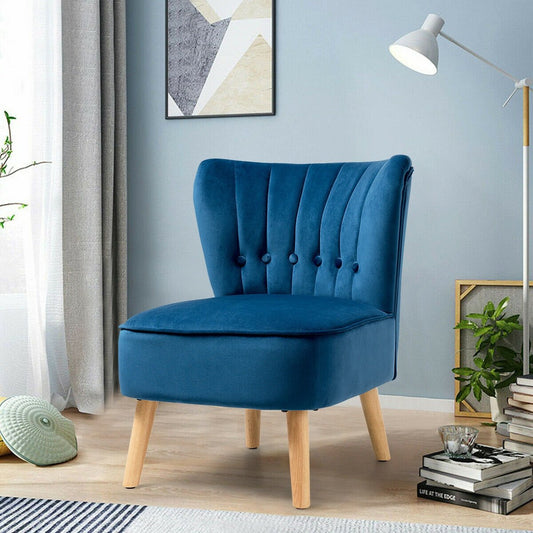 Armless Accent Chair Tufted Velvet Leisure Chair, Blue Accent Chairs   at Gallery Canada