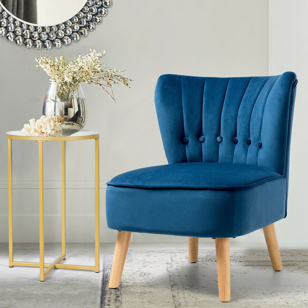 Armless Accent Chair Tufted Velvet Leisure Chair, Blue Accent Chairs   at Gallery Canada