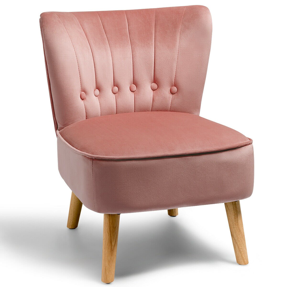 Armless Accent Chair Tufted Velvet Leisure Chair, Pink Accent Chairs   at Gallery Canada