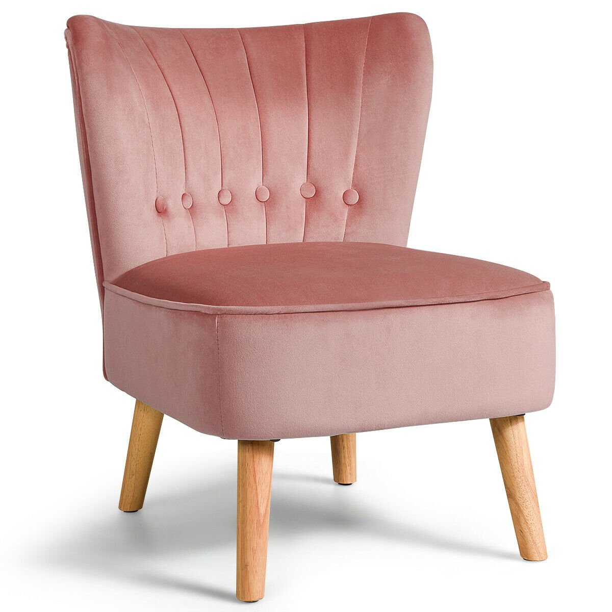 Armless Accent Chair Tufted Velvet Leisure Chair, Pink Accent Chairs   at Gallery Canada