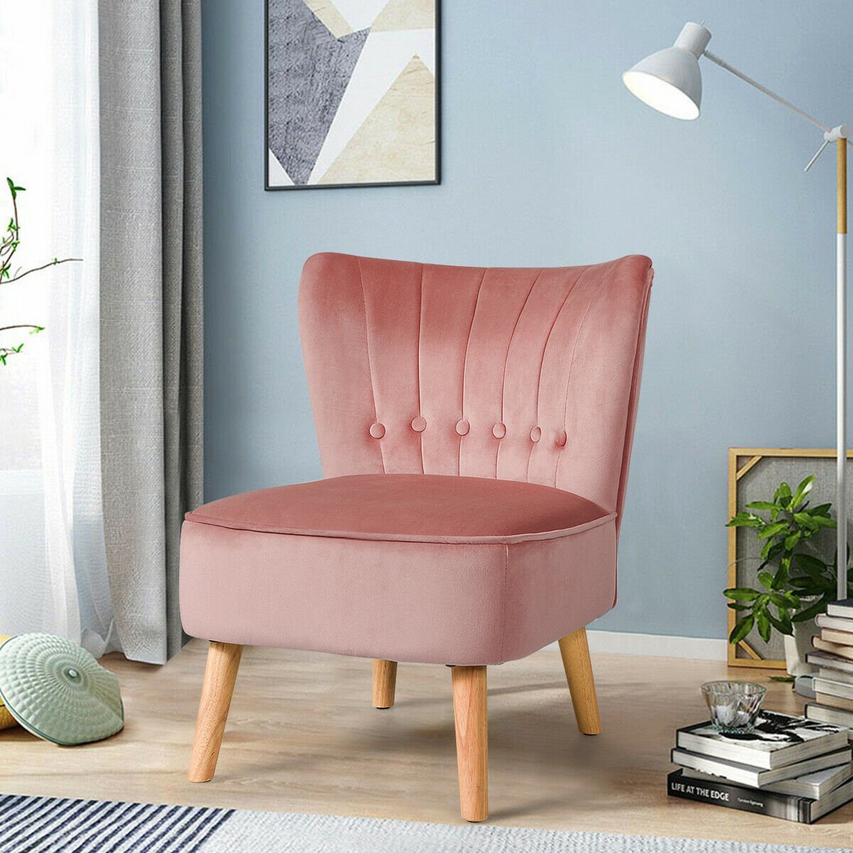 Armless Accent Chair Tufted Velvet Leisure Chair, Pink Accent Chairs   at Gallery Canada