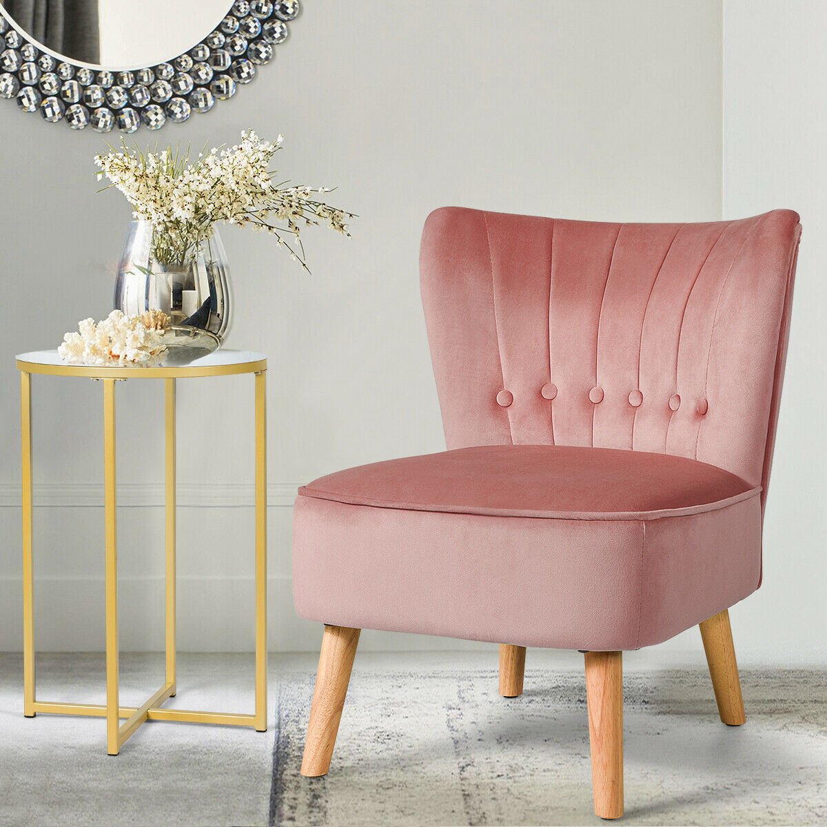 Armless Accent Chair Tufted Velvet Leisure Chair, Pink Accent Chairs   at Gallery Canada