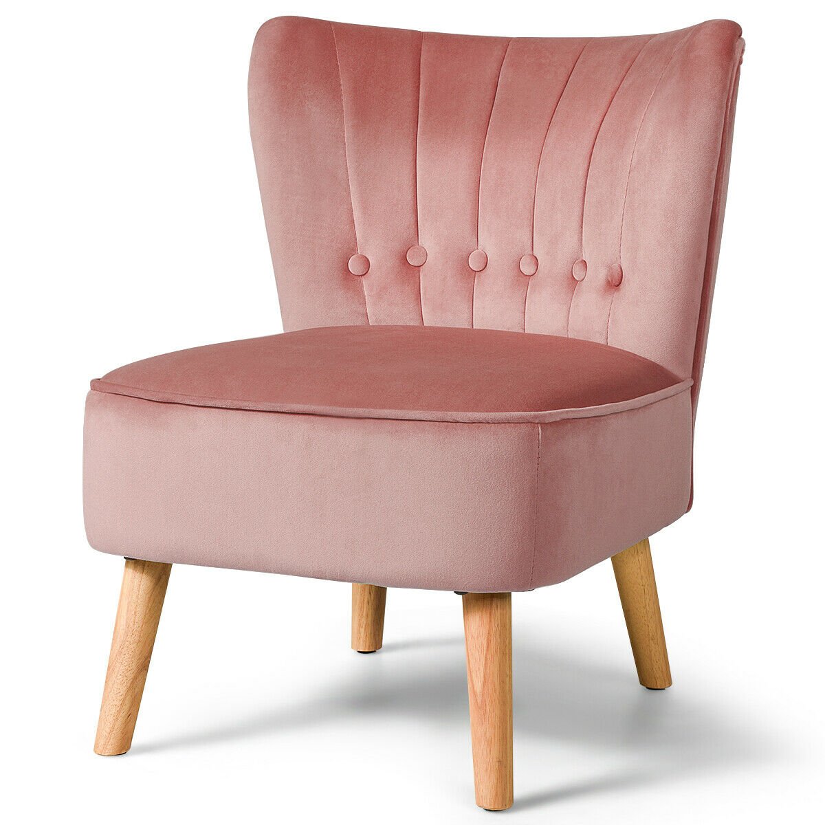 Armless Accent Chair Tufted Velvet Leisure Chair, Pink Accent Chairs   at Gallery Canada