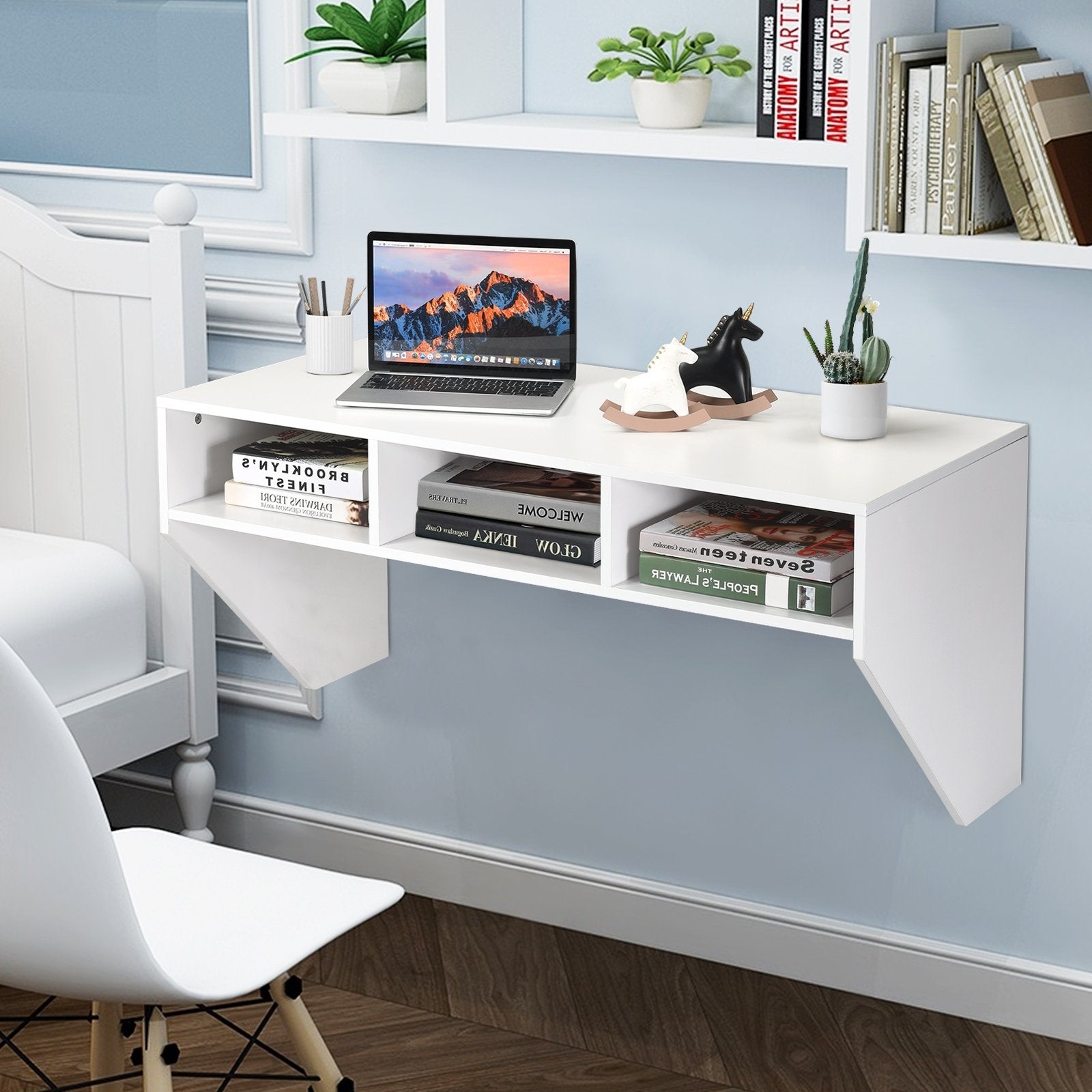 Wall Mounted Floating Computer Table Desk Storage Shelf, White Laptop Tables & Printer Stands   at Gallery Canada