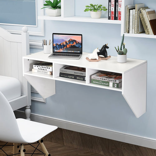 Wall Mounted Floating Computer Table Desk Storage Shelf, White