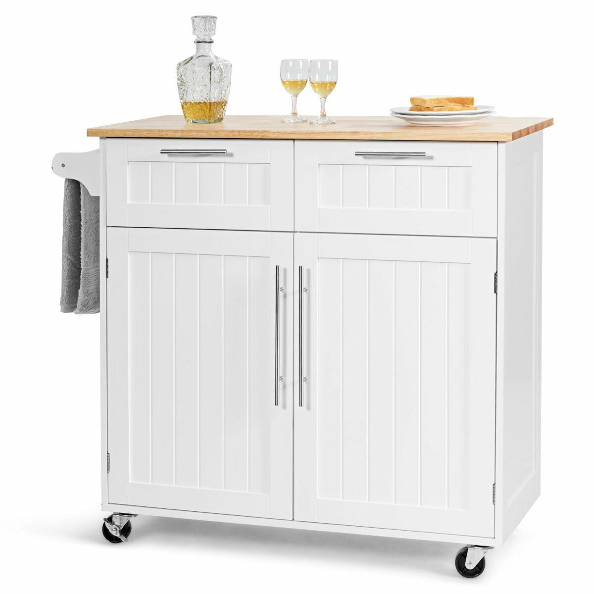 Heavy Duty Rolling Kitchen Cart with Tower Holder and Drawer, White Kitchen Islands & Carts   at Gallery Canada