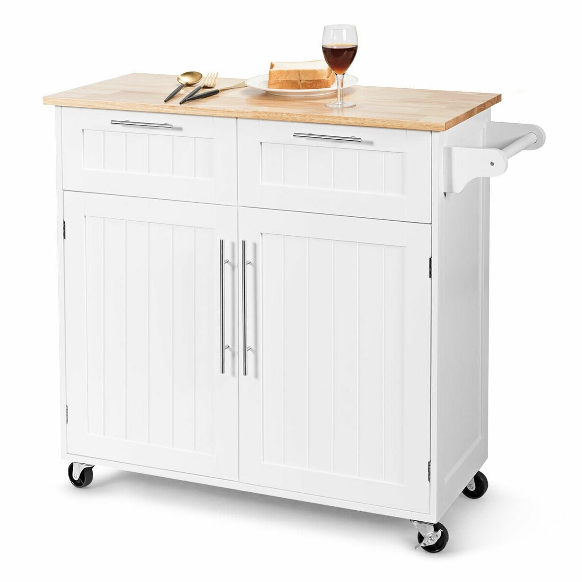 Heavy Duty Rolling Kitchen Cart with Tower Holder and Drawer, White Kitchen Islands & Carts   at Gallery Canada