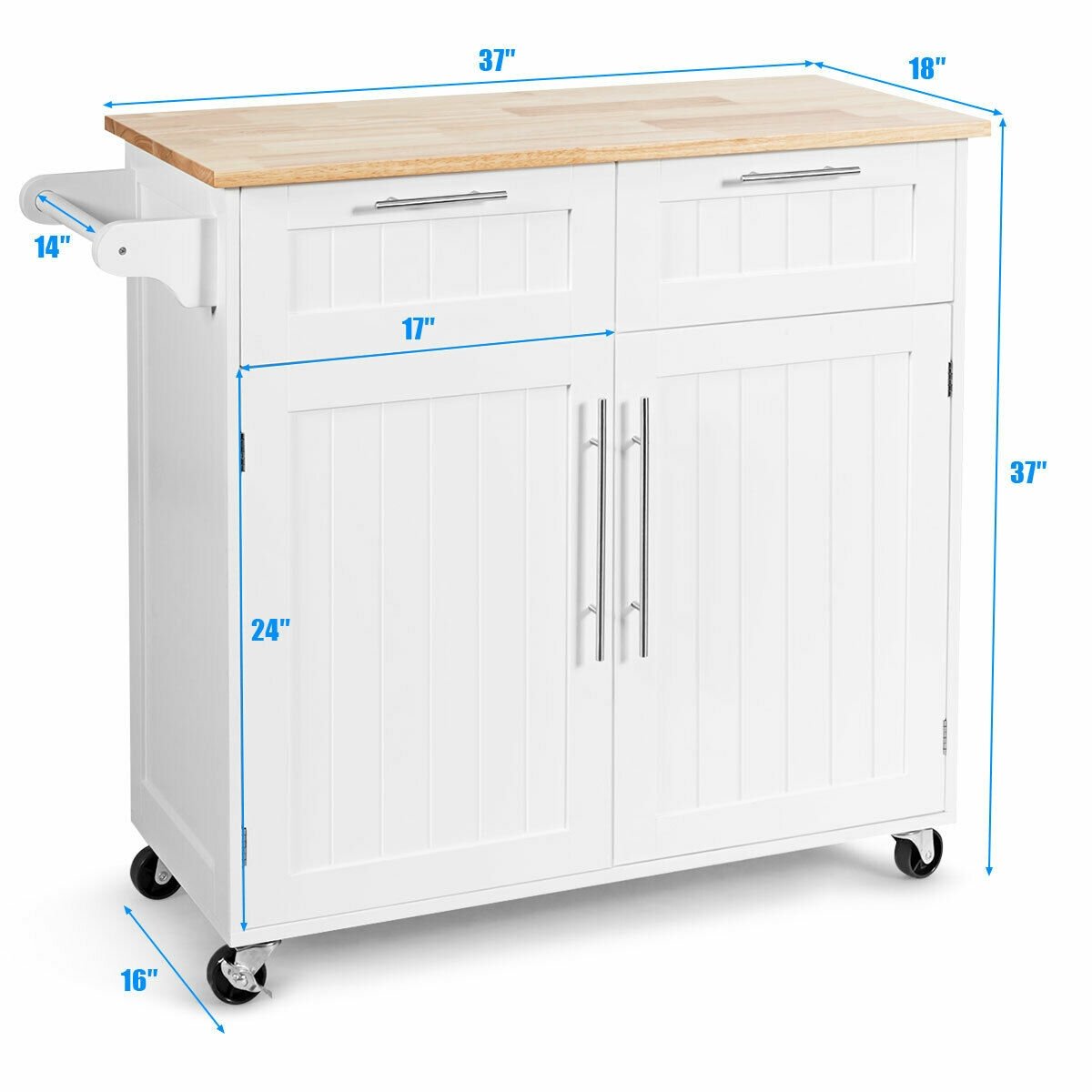 Heavy Duty Rolling Kitchen Cart with Tower Holder and Drawer, White Kitchen Islands & Carts   at Gallery Canada