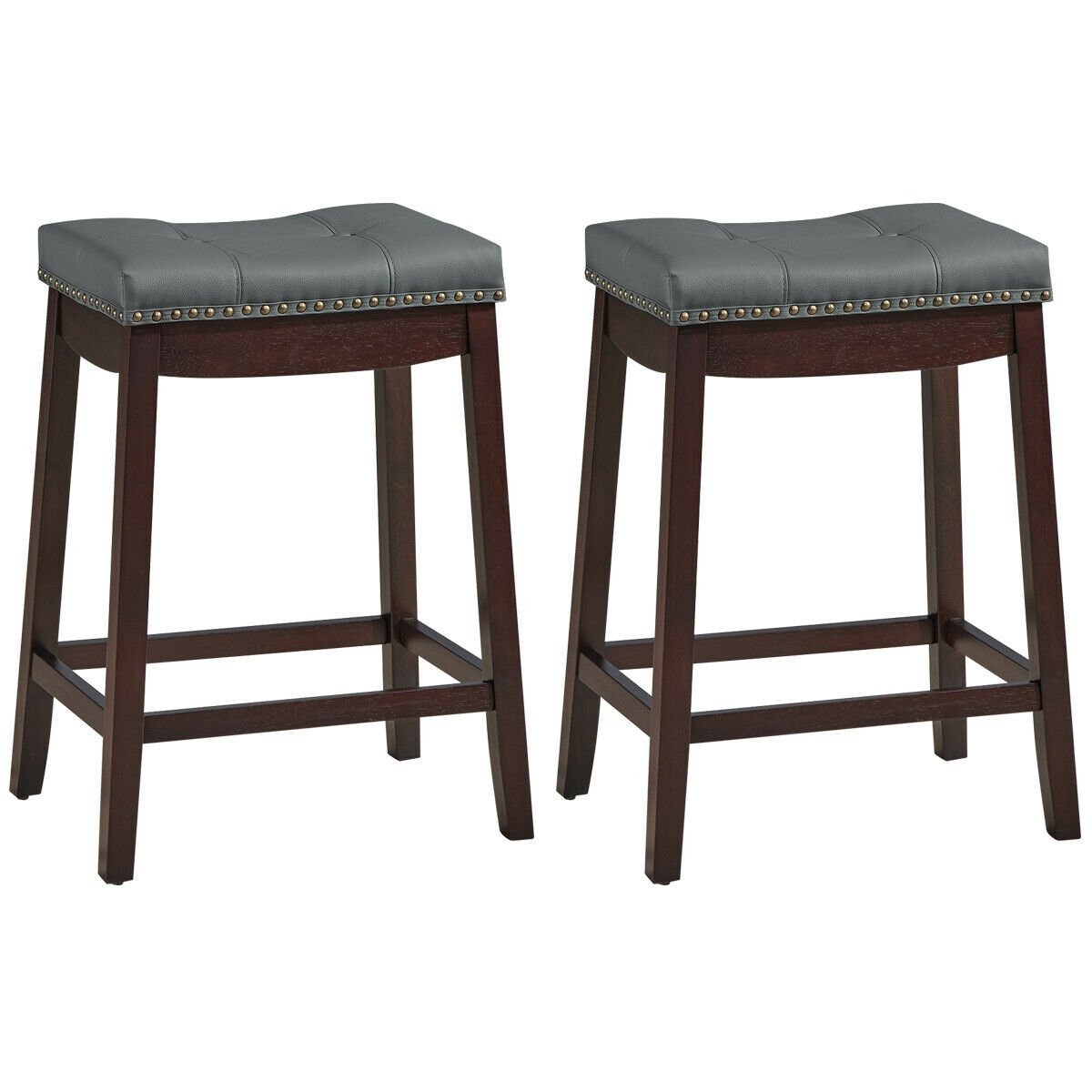 Set of 2 Nailhead Saddle Bar Stools, Brown Bar Stools   at Gallery Canada