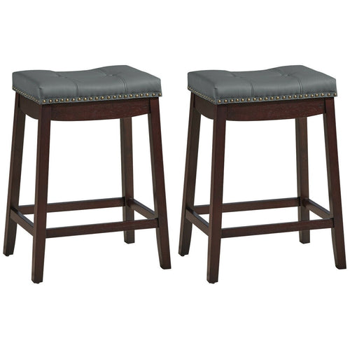 Set of 2 Nailhead Saddle Bar Stools, Brown