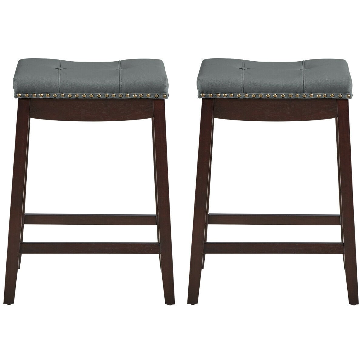 Set of 2 Nailhead Saddle Bar Stools, Brown Bar Stools   at Gallery Canada