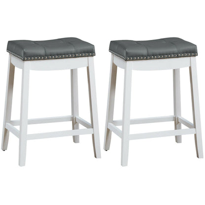 Set of 2 Nailhead Saddle Bar Stools, White Bar Stools   at Gallery Canada