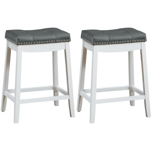 Set of 2 Nailhead Saddle Bar Stools, White Bar Stools   at Gallery Canada