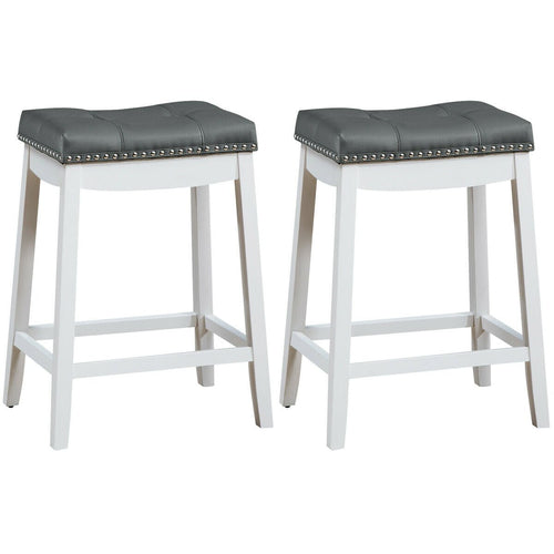 Set of 2 Nailhead Saddle Bar Stools, White