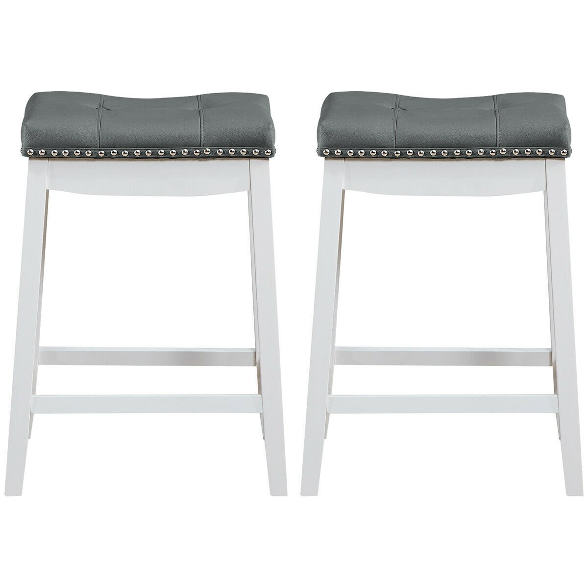 Set of 2 Nailhead Saddle Bar Stools, White Bar Stools   at Gallery Canada