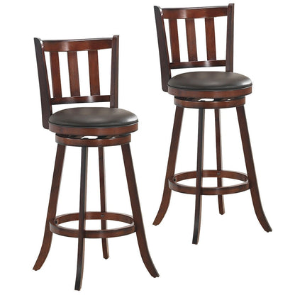 Set of 2 Wood Swivel Counter Height Dining Pub Bar Stools with PVC Cushioned Seat-29 Inch, Brown Bar Stools Brown  at Gallery Canada