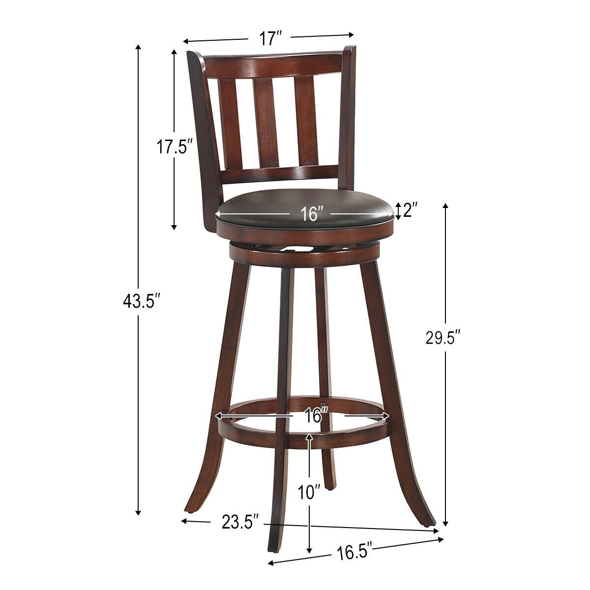 Set of 2 Wood Swivel Counter Height Dining Pub Bar Stools with PVC Cushioned Seat-29 Inch, Brown Bar Stools   at Gallery Canada