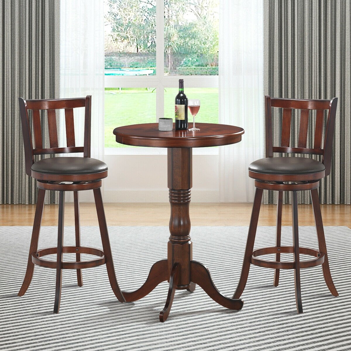 Set of 2 Wood Swivel Counter Height Dining Pub Bar Stools with PVC Cushioned Seat-29 Inch, Brown Bar Stools   at Gallery Canada