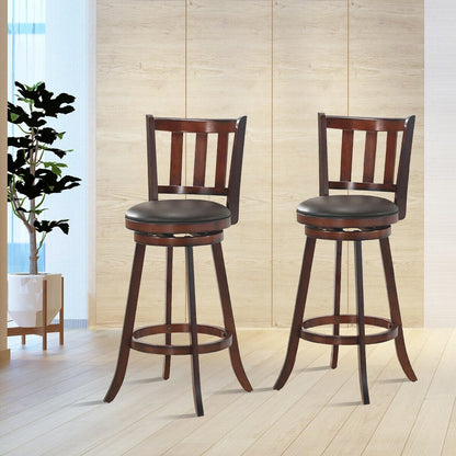 Set of 2 Wood Swivel Counter Height Dining Pub Bar Stools with PVC Cushioned Seat-29 Inch, Brown Bar Stools   at Gallery Canada