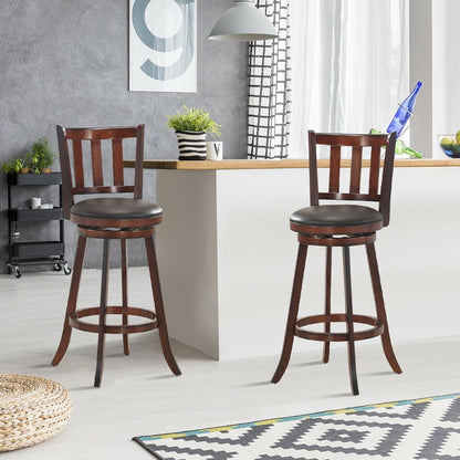 Set of 2 Wood Swivel Counter Height Dining Pub Bar Stools with PVC Cushioned Seat-29 Inch, Brown Bar Stools   at Gallery Canada