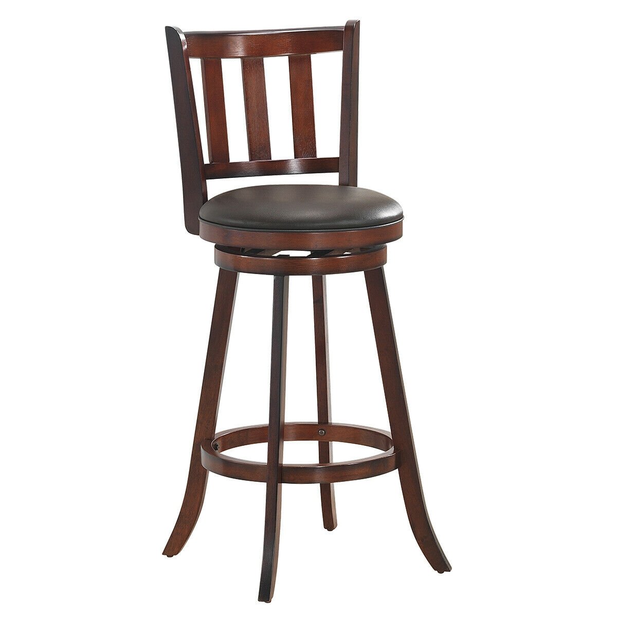 Set of 2 Wood Swivel Counter Height Dining Pub Bar Stools with PVC Cushioned Seat-29 Inch, Brown Bar Stools   at Gallery Canada