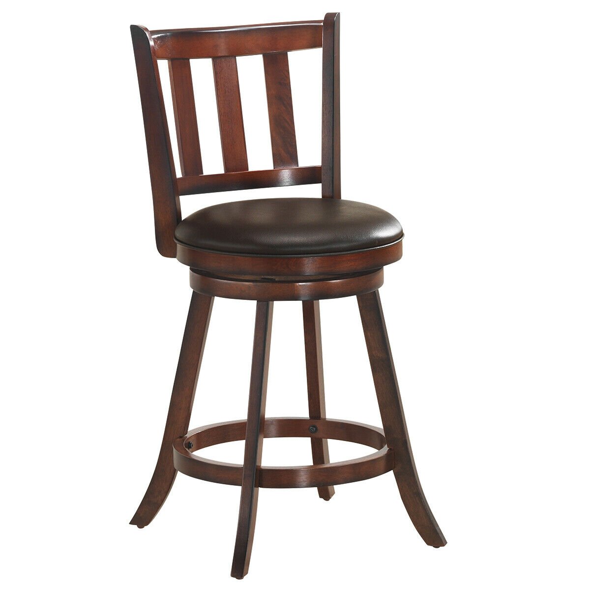 Set of 2 Wood Swivel Counter Height Dining Pub Bar Stools with PVC Cushioned Seat-25 Inch, Brown Bar Stools   at Gallery Canada