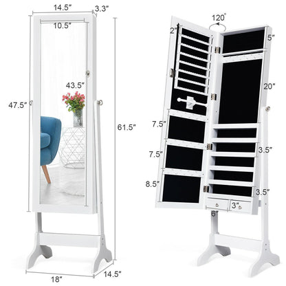 Lockable Mirrored Jewelry Cabinet Armoire Storage Organizer Box, White Jewelry Armoires   at Gallery Canada