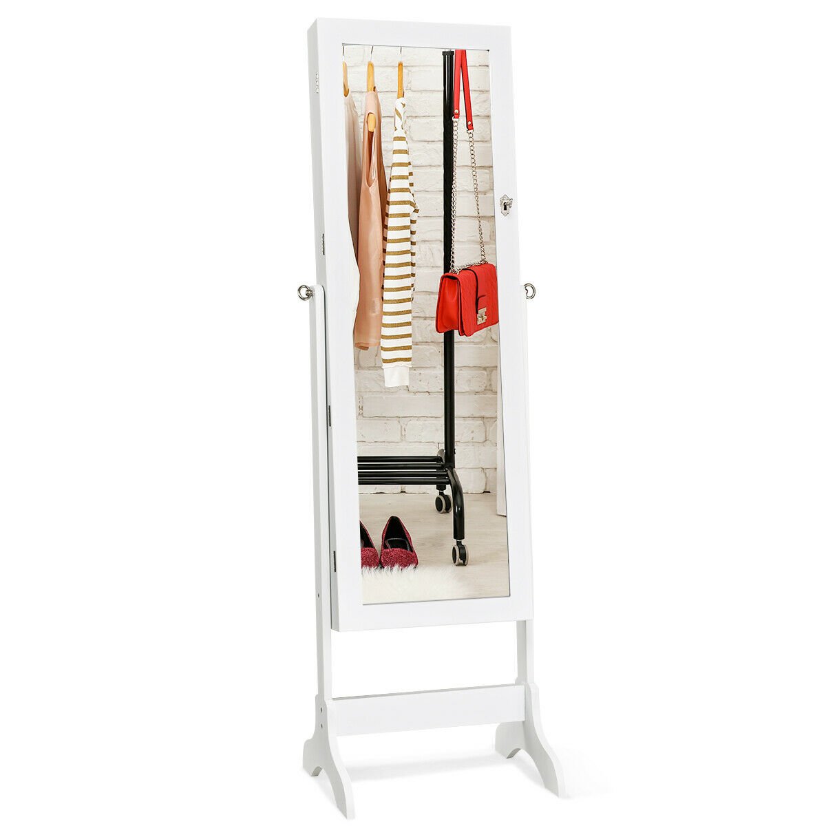 Lockable Mirrored Jewelry Cabinet Armoire Storage Organizer Box, White Jewelry Armoires   at Gallery Canada