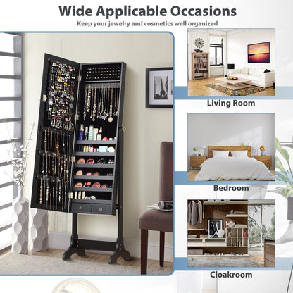 Lockable Mirrored Jewelry Cabinet Armoire Storage Organizer Box, Black Jewelry Armoires   at Gallery Canada