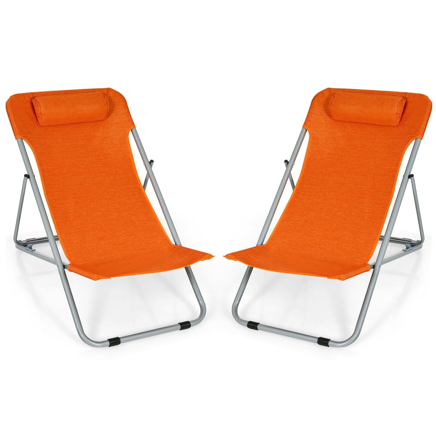 Portable Beach Chair Set of 2 with Headrest , Orange - Gallery Canada