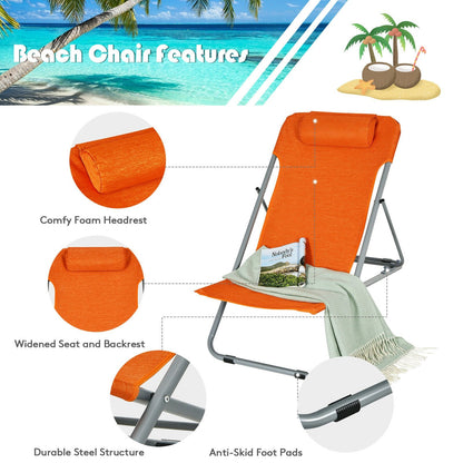 Portable Beach Chair Set of 2 with Headrest , Orange - Gallery Canada