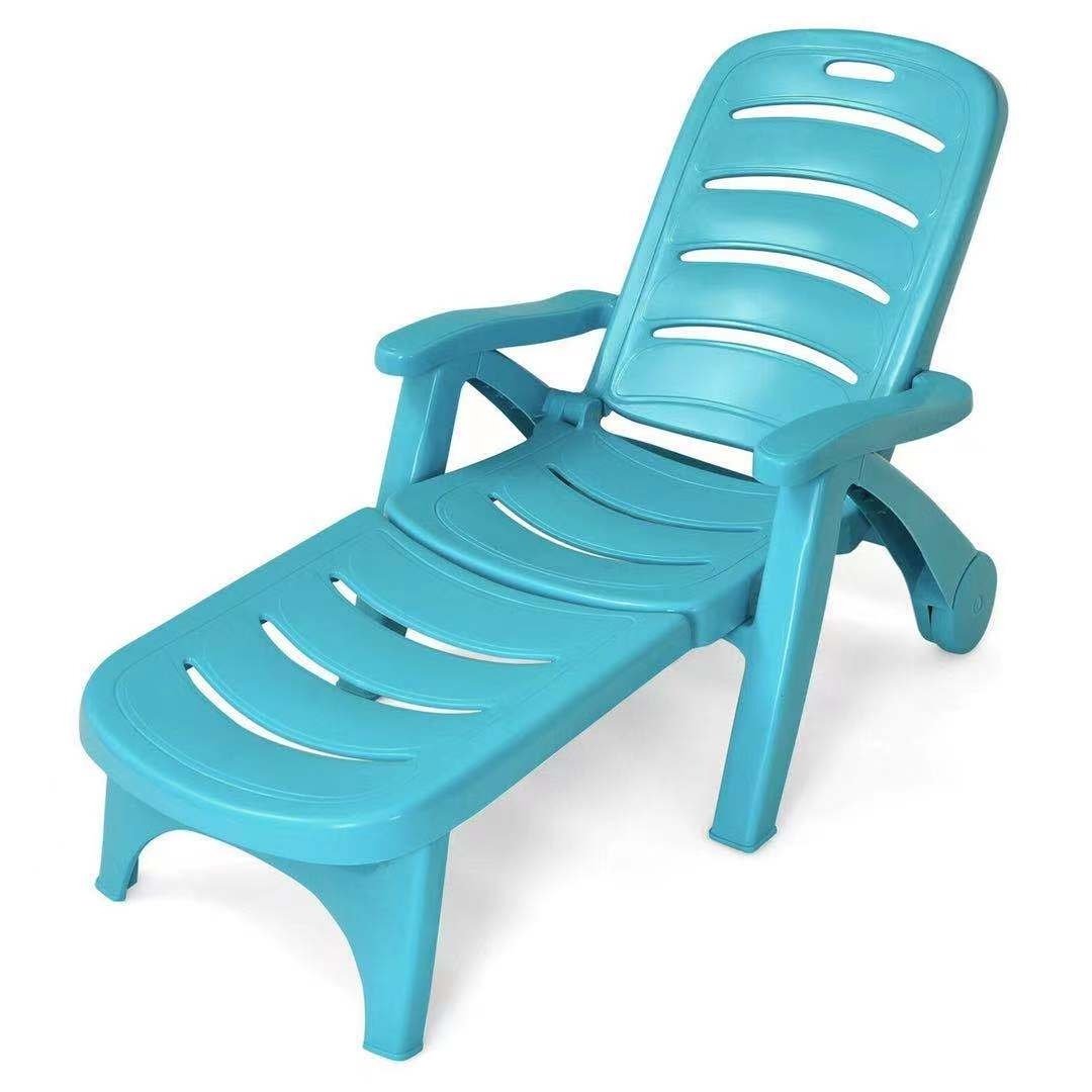 5 Position Adjustable Folding Lounger Chaise Chair on Wheels, Turquoise Outdoor Chaise Lounges   at Gallery Canada