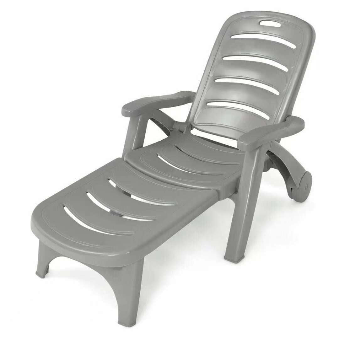 5 Position Adjustable Folding Lounger Chaise Chair on Wheels, Gray Outdoor Chaise Lounges   at Gallery Canada