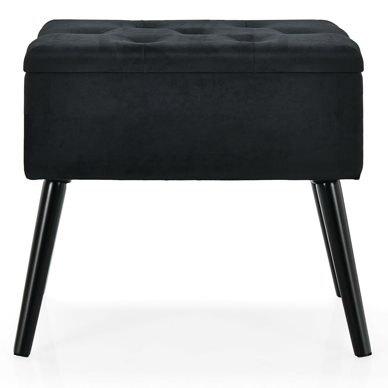 Velvet Storage Ottoman with Solid Wood Legs for Living Room Bedroom, Black Ottomans   at Gallery Canada