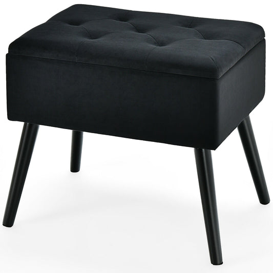 Velvet Storage Ottoman with Solid Wood Legs for Living Room Bedroom, Black Ottomans   at Gallery Canada