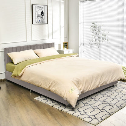 Full Tufted Upholstered Platform Bed Frame with Flannel Headboard, Light Gray - Gallery Canada