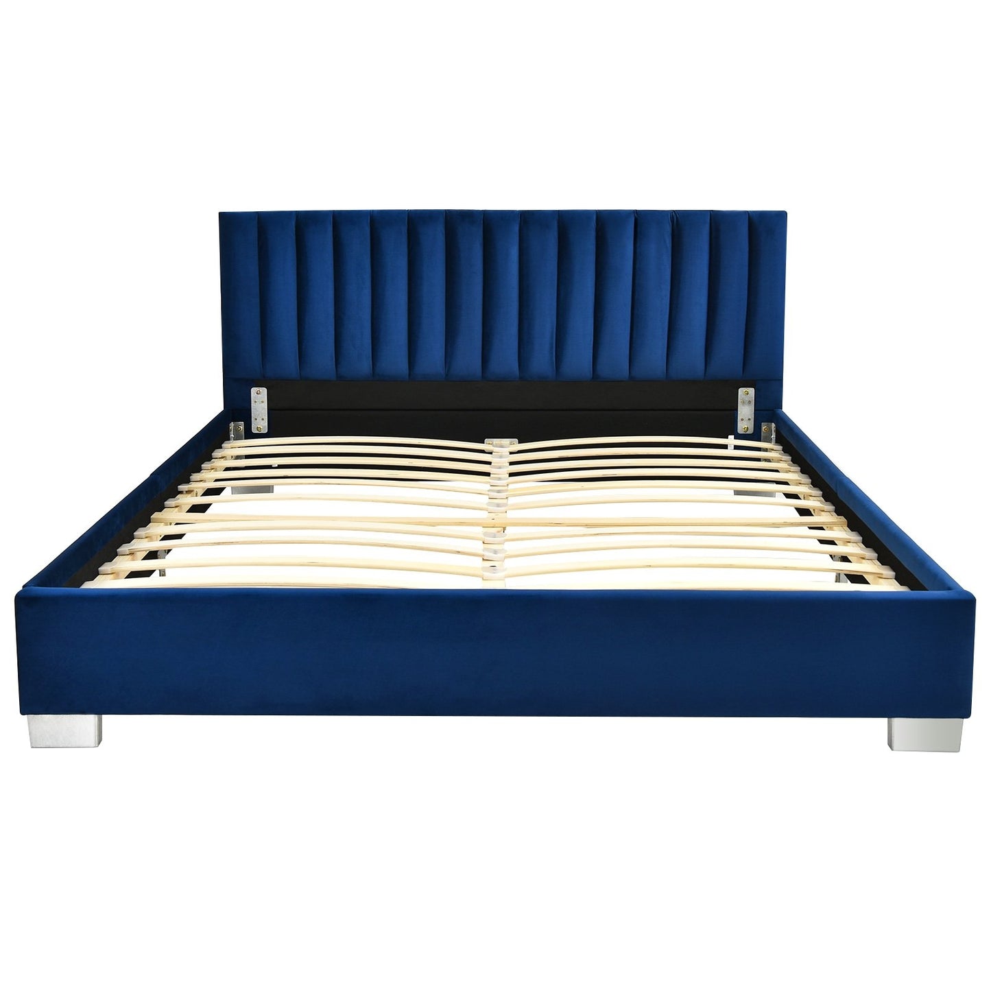 Full Tufted Upholstered Platform Bed Frame with Flannel Headboard, Navy - Gallery Canada